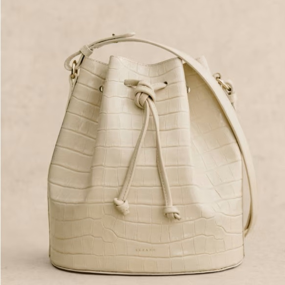 Sézane Farrow Bag Purse in Ecru Croco Croc Print Croc NIB